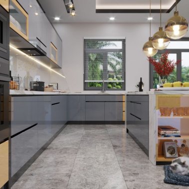 TỦ BẾP 114 - TỦ BẾP ACRYLIC MÀU XÁM