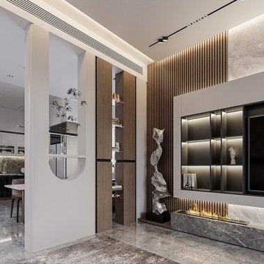 NỘI THẤT PHÒNG KHÁCH 36 - GỖ MDF PHỦ MELAMINE MÀU XÁM KẾT HỢP VÂN GỖ