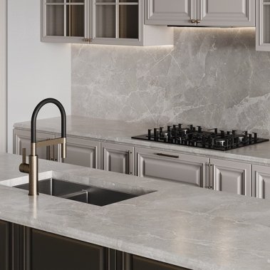 TỦ BẾP 121 TONE TRẮNG ĐEN CỔ ĐIỂN