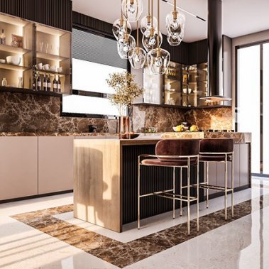 TỦ BẾP 119 CÁNH KÍNH KẾT HỢP