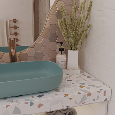 NỘI THẤT PHÒNG TẮM 06 - GỖ MDF KẾT HỢP ĐÁ TERRAZZO