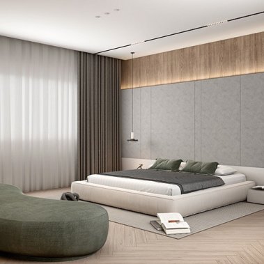 NỘI THẤT PHÒNG NGỦ 68 - GỖ MDF CHỐNG ẨM PHỦ MELAMINE MÀU XÁM KẾT HỢP VÂN GỖ