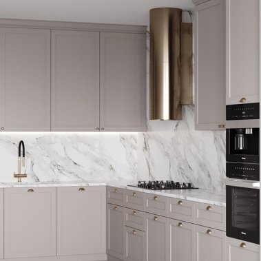 TỦ BẾP 117 GỖ TRẮNG PHỐI TƯỜNG GIẢ ĐÁ