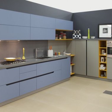 TỦ BẾP 54 - TỦ BẾP MELAMINE MÀU XANH PHỐI XÁM