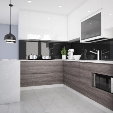 TỦ BẾP 40 - TỦ BẾP KỊCH TRẦN ACRYLIC MÀU TRẮNG PHỐI MELAMINE VÂN GỖ