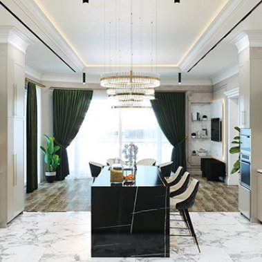 TỦ BẾP 131 LAMINATE CÁNH PANEL TONE XANH TRẮNG