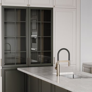 TỦ BẾP 121 TONE TRẮNG ĐEN CỔ ĐIỂN