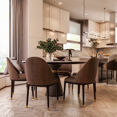 TỦ BẾP 120 LAMINATE TONE NÂU PHỐI ĐÁ SANG TRỌNG