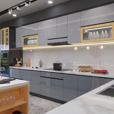 TỦ BẾP 114 - TỦ BẾP ACRYLIC MÀU XÁM