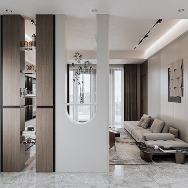 NỘI THẤT PHÒNG KHÁCH 36 - GỖ MDF PHỦ MELAMINE MÀU XÁM KẾT HỢP VÂN GỖ