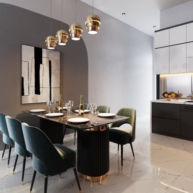 TỦ BẾP 112 - TỦ BẾP ACRYLIC TRẮNG PHỐI XÁM