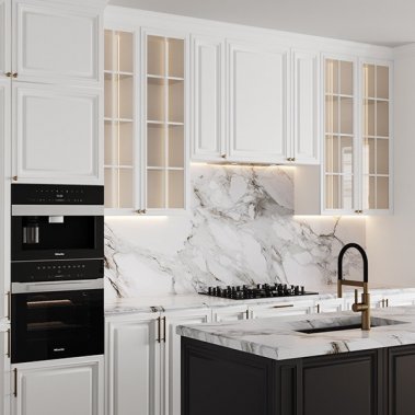 TỦ BẾP 124 BÀN ĐẢO TONE TRẮNG ĐEN