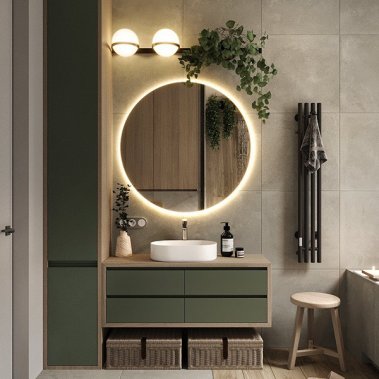 NỘI THẤT PHÒNG TẮM 04 - GỖ MDF PHỦ MELAMINE MÀU XANH KẾT HỢP VÂN GỖ