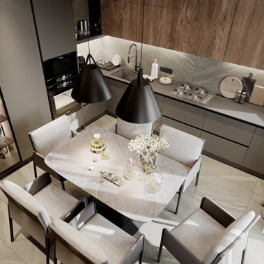 TỦ BẾP 139 LAMINATE TONE XÁM PHỐI GỖ