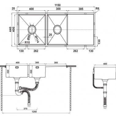 Bộ hoàn chỉnh, Chậu rửa inox HS21-SSD2S90L và các phụ kiện 567.94.059