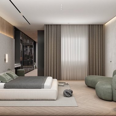 NỘI THẤT PHÒNG NGỦ 68 - GỖ MDF CHỐNG ẨM PHỦ MELAMINE MÀU XÁM KẾT HỢP VÂN GỖ