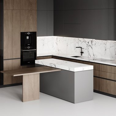 TỦ BẾP 116 - TỦ BẾP MELAMINE VÂN GỖ PHỐI XÁM