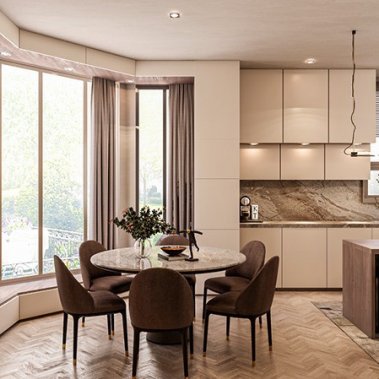 TỦ BẾP 120 LAMINATE TONE NÂU PHỐI ĐÁ SANG TRỌNG