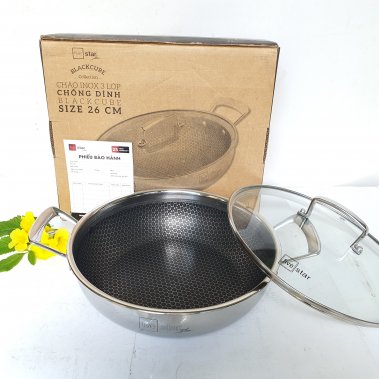 Chảo 2 Quai Sâu Lòng Blackcube Fivestar Inox Đáy 3 Lớp 26cm