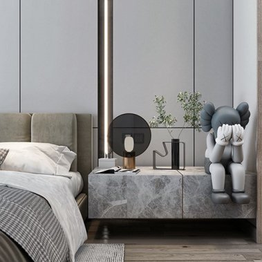 NỘI THẤT PHÒNG NGỦ 70 - GỖ MDF PHỦ MELAMINE MÀU XÁM KẾT HỢP CÁNH KÍNH