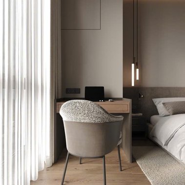 NỘI THẤT CĂN HỘ 37 - CĂN HỘ 2 PHÒNG NGỦ TONE MÀU XÁM KẾT HỢP VÂN GỖ VÀ BE