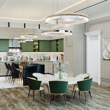 TỦ BẾP 131 LAMINATE CÁNH PANEL TONE XANH TRẮNG