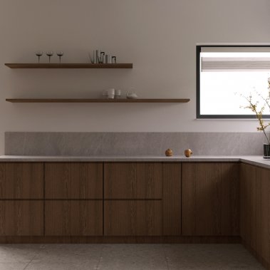 TỦ BẾP 109 - TỦ BẾP MELAMINE TRẮNG PHỐI VÂN GỖ