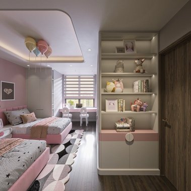 PHÒNG NGỦ BÉ GÁI GỖ MDF SƠN MÀU HỒNG