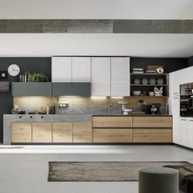 TỦ BẾP 46 - TỦ BẾP MELAMINE TRẮNG PHỐI XÁM