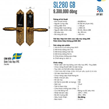 Khóa đại sảnh biệt thự vân tay Demax SL280 GB - App Wifi