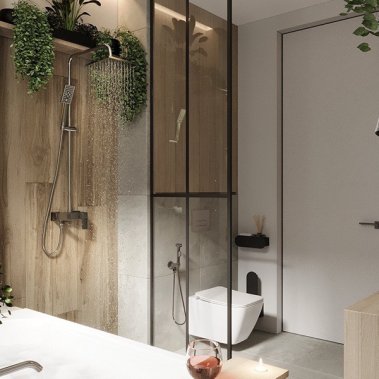 NỘI THẤT PHÒNG TẮM 04 - GỖ MDF PHỦ MELAMINE MÀU XANH KẾT HỢP VÂN GỖ