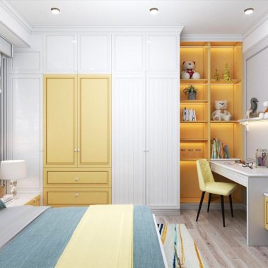 NỘI THẤT PHÒNG NGỦ 15 - GỖ MDF CHỐNG ẨM CHẠY PANEL TONE MÀU TRẮNG PHỐI VÀNG