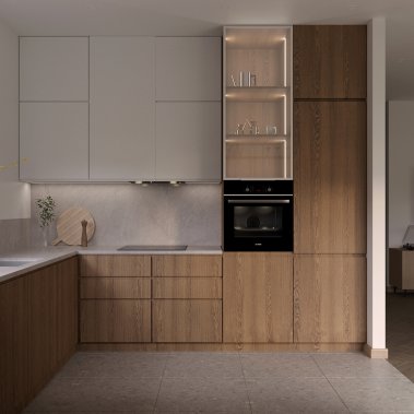 TỦ BẾP 109 - TỦ BẾP MELAMINE TRẮNG PHỐI VÂN GỖ