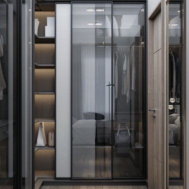 NỘI THẤT PHÒNG NGỦ 70 - GỖ MDF PHỦ MELAMINE MÀU XÁM KẾT HỢP CÁNH KÍNH