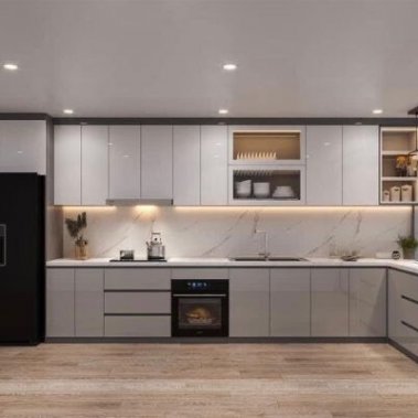 TỦ BẾP 35 - TỦ BẾP MELAMINE KỊCH TRẦN TONE TRẮNG