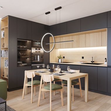 TỦ BẾP 106 - TỦ BẾP MELAMINE VÂN GỖ PHỐI MÀU XÁM