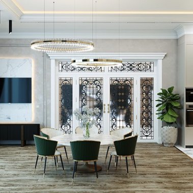 TỦ BẾP 131 LAMINATE CÁNH PANEL TONE XANH TRẮNG