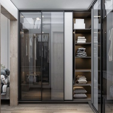 NỘI THẤT PHÒNG NGỦ 70 - GỖ MDF PHỦ MELAMINE MÀU XÁM KẾT HỢP CÁNH KÍNH