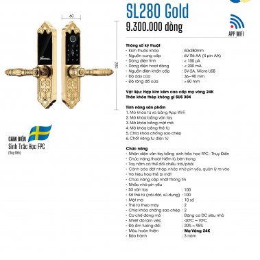 Khóa đại sảnh biệt thự vân tay Demax SL280 Gold