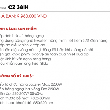 BẾP ĐIỆN TỪ CANZY CZ-38IH