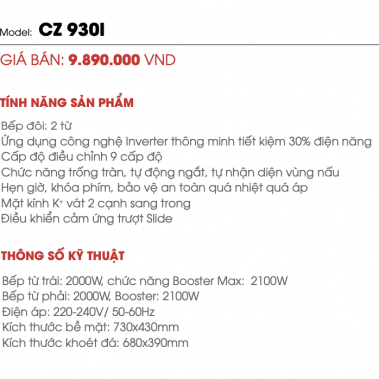 BẾP ĐIỆN TỪ CANZY CZ 930I
