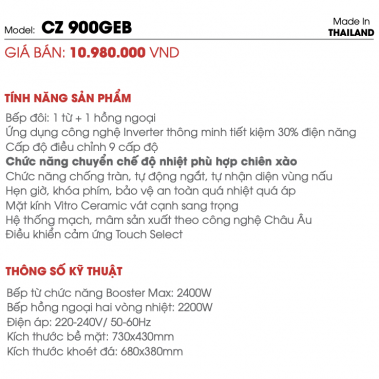 BẾP ĐIỆN TỪ CANZY CZ 900GEB
