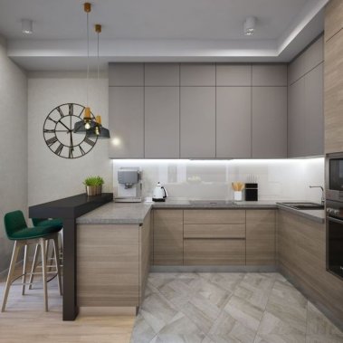 Tủ bếp chữ L, cánh Acrylic bóng gương