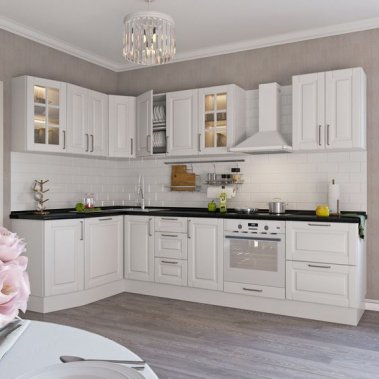 Tủ bếp chữ L, cánh Acrylic bóng gương