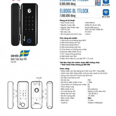 Khóa vân tay cửa kính Demax EL800G AC / EL800G BL App Wifi 