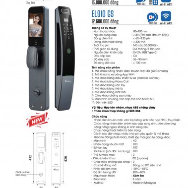 Khóa cửa thông minh Demax EL910 MB / EL910 GS Face ID, App wifi CN Đức