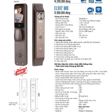 Khóa cửa thông minh Demax EL912 MB / EL912 BN Face ID, App wifi CN Đức
