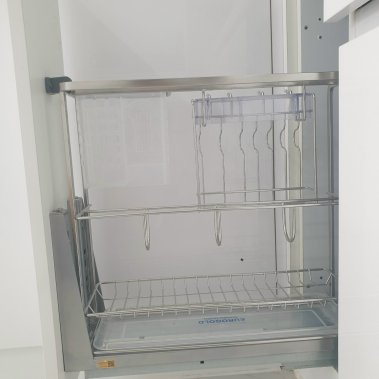 Kệ dao thớt nan dẹt inox mờ, ray giảm chấn Eurogold EP20