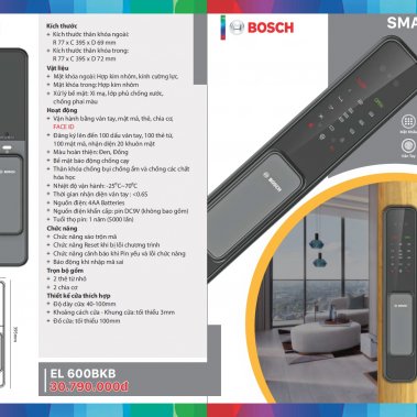 KHÓA CỬA VÂN TAY BOSCH EL 600BKB (MÀU ĐEN) - MỞ CỬA KHUÔN MẶT