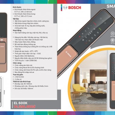 Khóa Cửa Vân Tay BOSCH EL 600 EU AMBER (Vàng đồng)